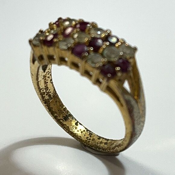 Vintage Estate Ruby Ring Size 7.5 18K Gold Plated Signed GRK Flaws - Picture 4 of 16